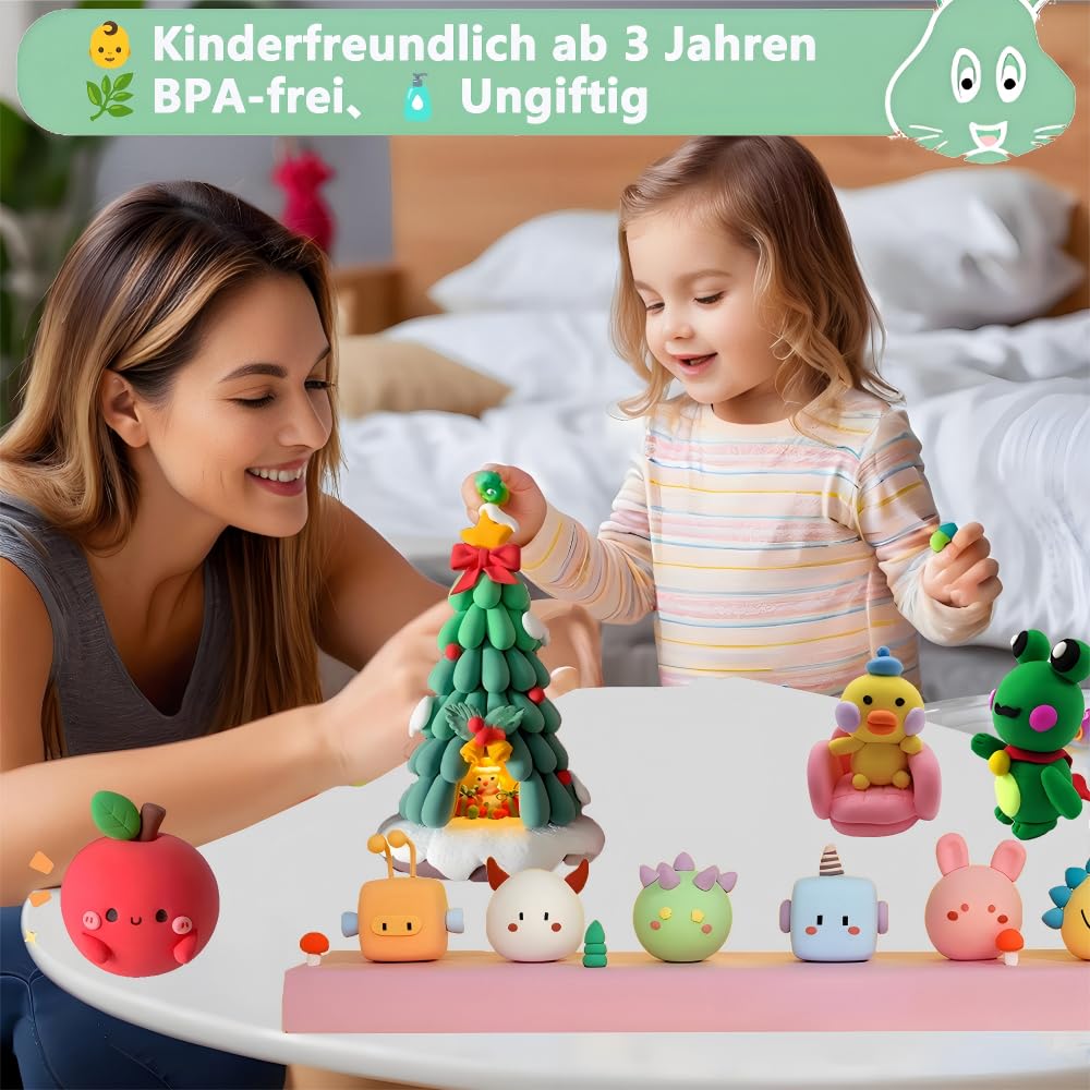 50 Colori Plastilina per Bambini – Box con 3 Strumenti, 9 Formine, 46 Accessori, Manuale – Argilla da Modellare, Pasta Modellabile Autoindurente, Air Dry Clay, Fommy – Regalo Creativo 3-12 Anni