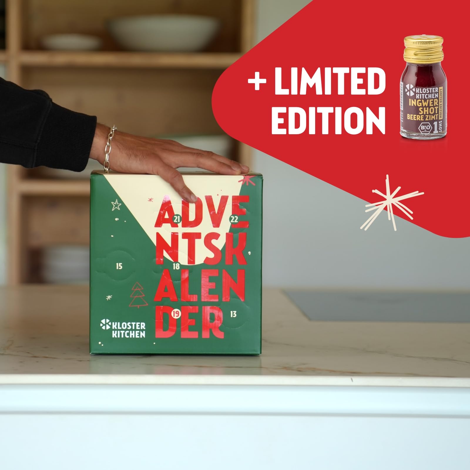 Kloster Kitchen Bio Ingwer Shots Adventskalender 2025 - Weihnachtskalender mit 35 Shotportionen - Bio-Getränke vegan