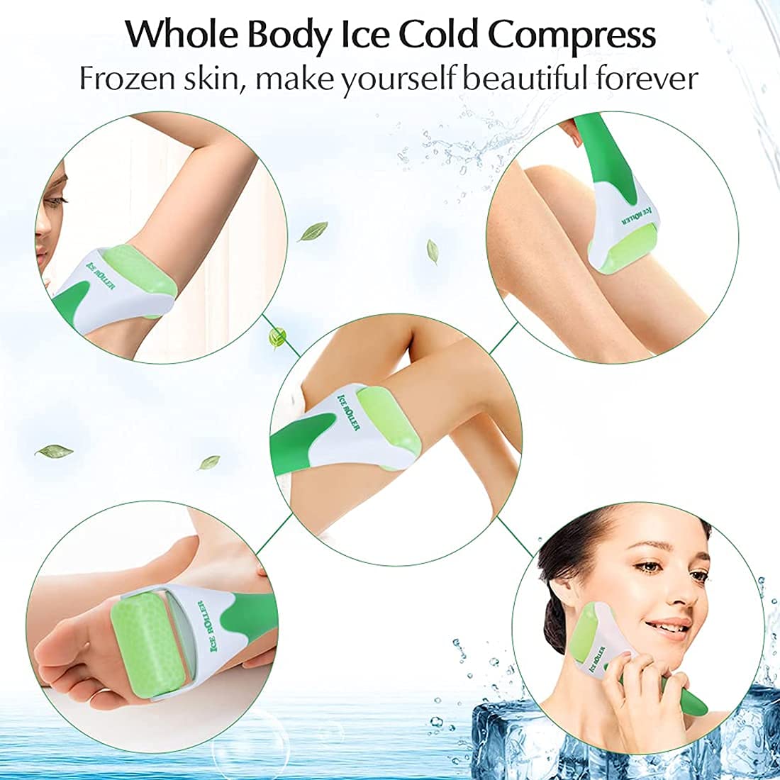 ORILEY Ice Roller Face Massager Facial Skin Care Tool with Cool Gel Beads for Cold Massage Therapy, Reducing Wrinkles & Eye Puffiness (1 Pc, Green) - Image 2 thumbnail