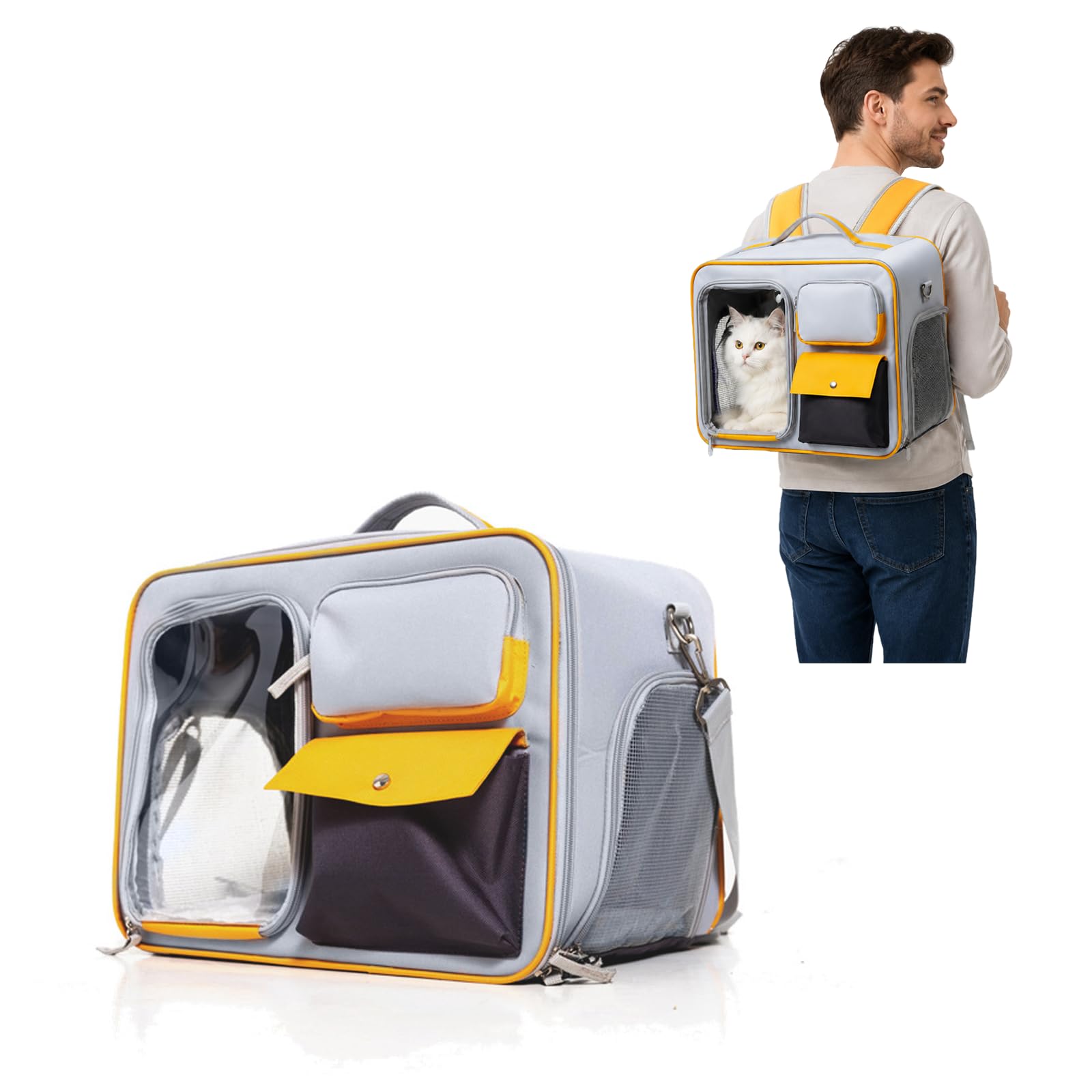 PETCUTE Zaino per Cani,Fino a 15 kg,Zaino Per Animali Domestici con Materasso Rimovibile,Traspirante,Durevole,Trasportino per Cani e Gatti con Spallacci Regolabili,Per Viaggi, Escursioni