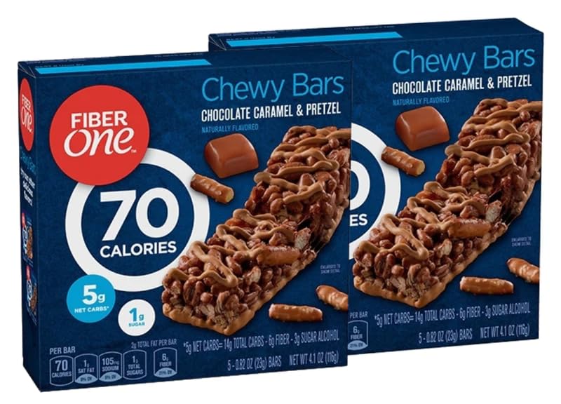 Fiber One - Barras masticables de 70 calorías, pretzel de chocolate y caramelo, 5 unidades (paquete de 2)