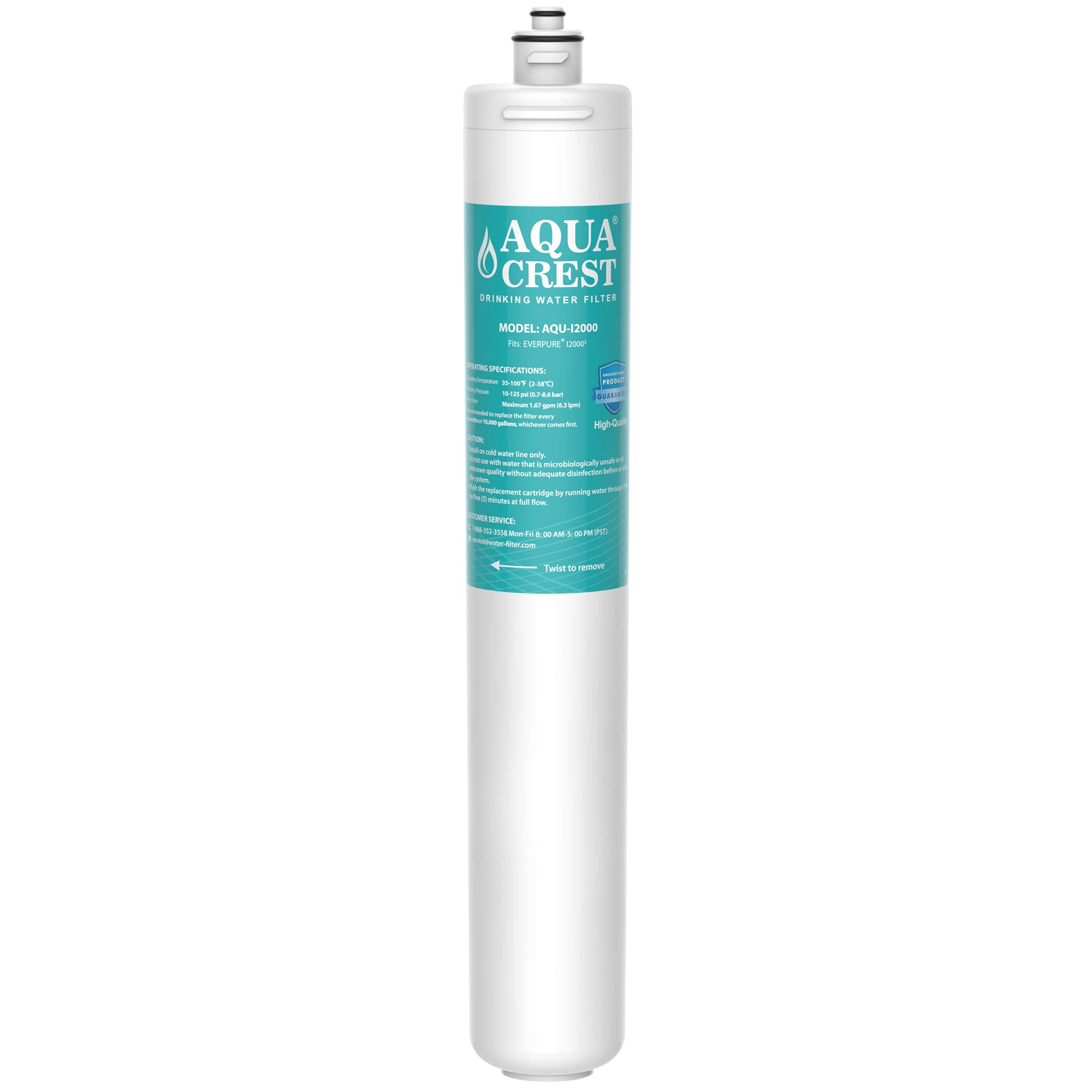 AQUA CREST I2000 Under Sink Water Filter, 26K Gallons, Replacement Cartridge for Everpure i2000, MC2, ESO7, MH2, EV9612-22, EV9612-56, EV9607-25, EV9613-21, NSF/ANSI 42 Certified
