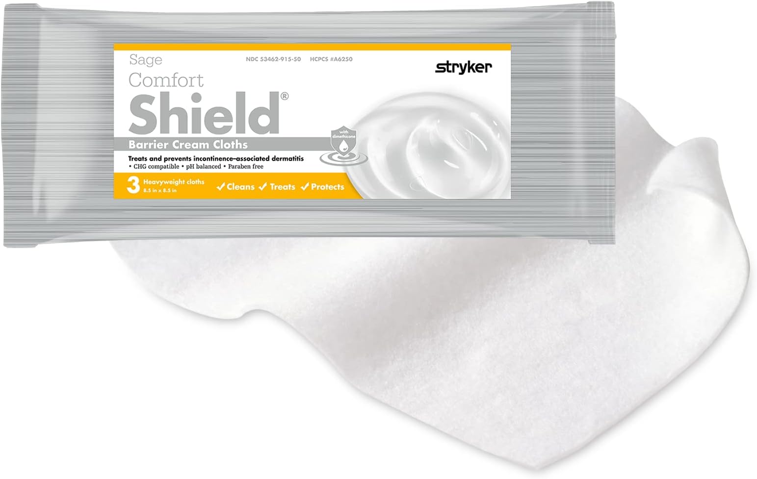 SageComfort Shield Barrier Cream Cloths - 3 cloths/pk - Incontinence Skin Care Wipes #7503 (1 Package, 3 Wipes)