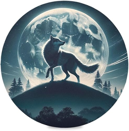 Manteles individuales redondos Wolf Dancing Under The Moon, resistentes al calor, manteles individuales lavables para invierno, manteles