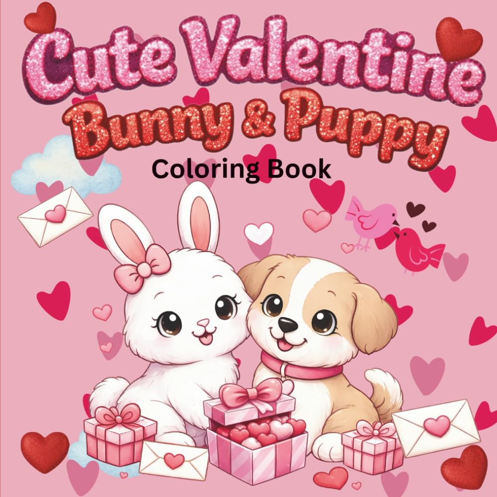 Cute Valentine Bunny & Puppy Coloring Book: A Fun and Adorable Coloring Book for Kids Featuring Sweet Animals