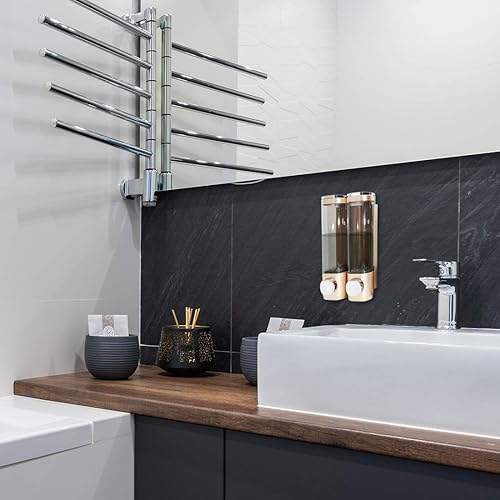 Miniatura 5 de Dispensador de jabón de 2 cámaras para montaje en pared, dispensador de bomba de ducha de baño de 13.5 fl oz, dispensador de jabón de ducha de