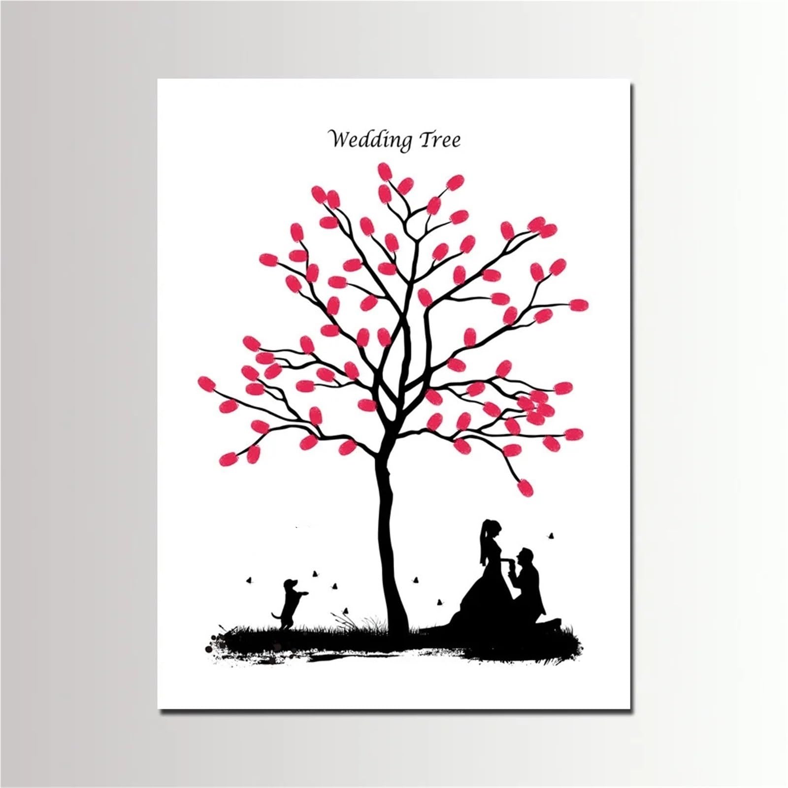 Hochzeits Fingerabdruck Malerei Hochzeits-Fingerabdruck-Baum-Gästebuch, Unterschrift, Gemälde, Kuss des Paares, Daumenabdruck, Party, Beste Wünsche + Stempelkissen(Color02,60x80cm 24x32inch)