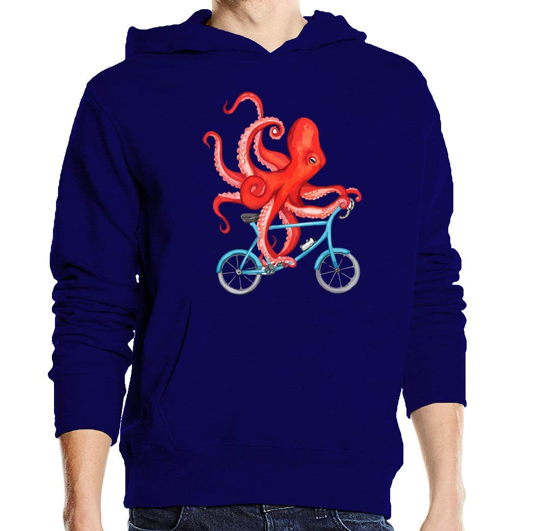 Pull à capuche bleu Octopus Riding A Bike unisexe taille S