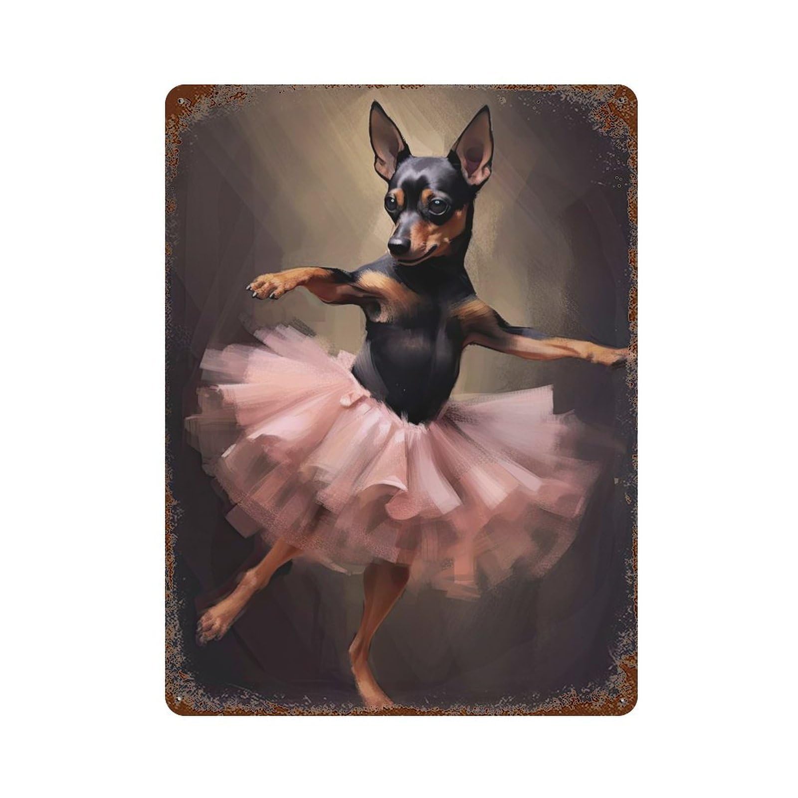 Rustic Tin Plaque with Miniature Pinscher Ballerina Design 15.7"x11.8", for Cafe, Home Bar And Lounge Decor, Industrial Home Decor