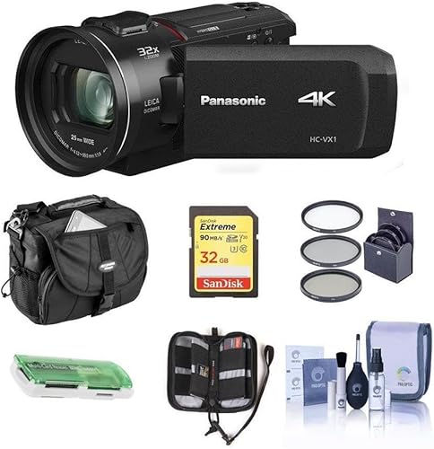 Panasonic Videocámara HC-VX1K 4K UHD, lente Leica DICOMAR de 24x, modo HDR, captura inalámbrica de múltiples cámaras, paquete con bolsa de cámara +