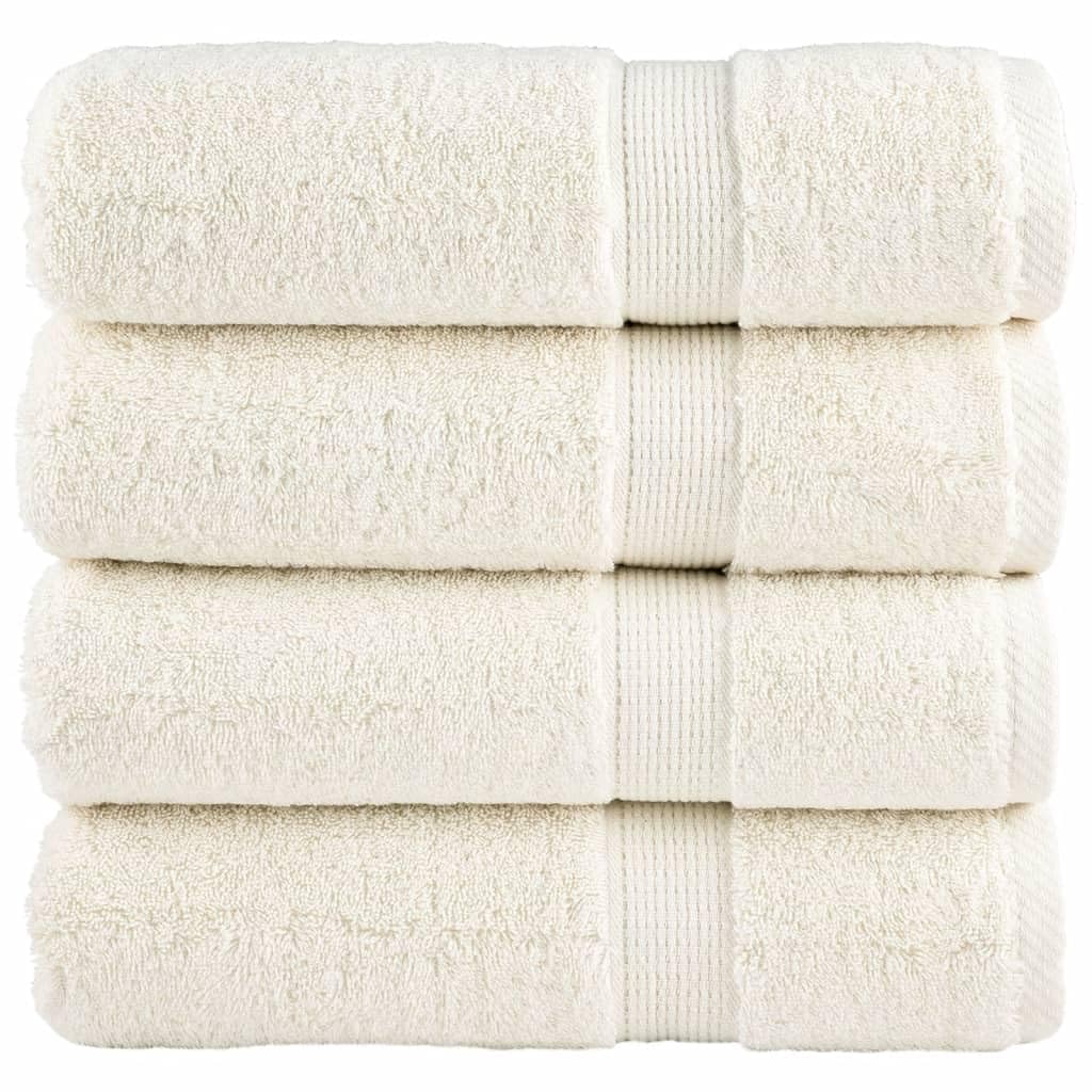 SOLUND Juego de 4 toallas de mano de calidad prémium, color blanco crema, 50 x 100 cm, 600 g/m², 100 % algodón hilado en anillo, absorbentes y suaves, con práctica fijación para colgar para el