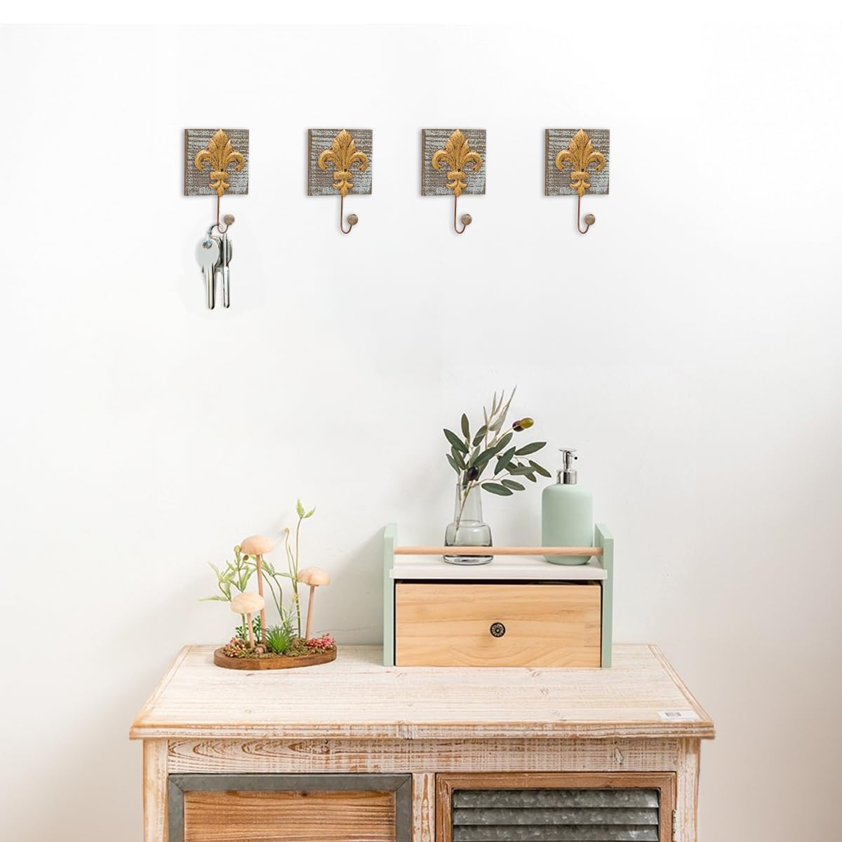 Toallero 4 Piezas Ganchos de Pared Ganchos para Abrigos Lirio Rústico Ganchos para Abrigos de Hierro de Madera Ganchos para Toallas de Casa de Campo Decoración de Pared Shabby Chic Ganchos