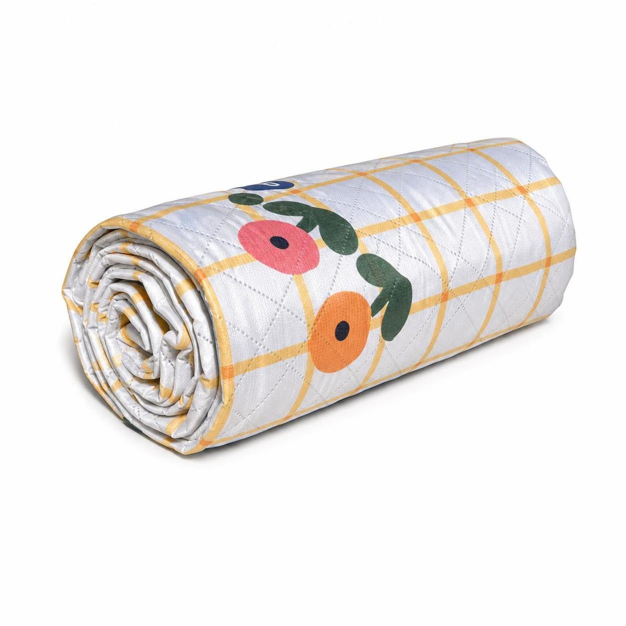 Coperta da Esterno Impermeabile 200x300 cm - da Campeggio con Fondo Impermeabile per Esterno - per picnic, Giallo a quadri con fragole e fiori, 300 * 300cm