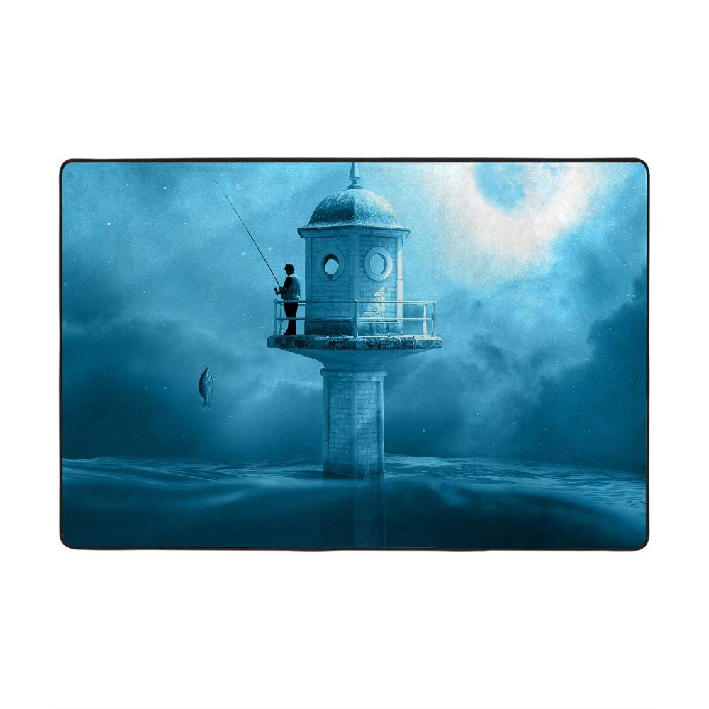 Tapis lone bleu Ruchen phare de pêche grand tapis de salon