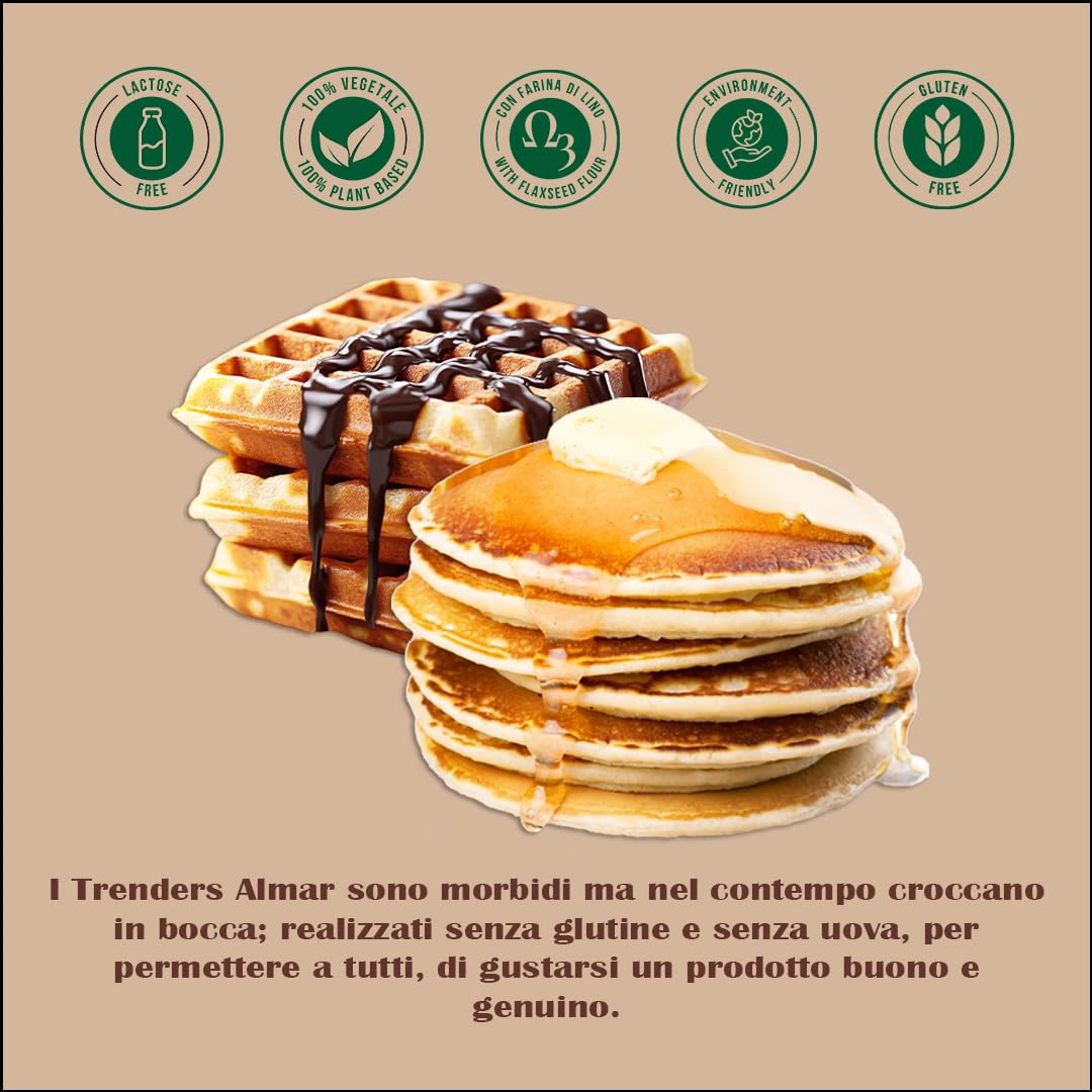 Almar Préparation Pancakes et Gaufres Vegan Sans Gluten, Sans œufs ni lait, Avec Graines de Lin et Oméga 3, Usage Pro et Maison, 16x500 g + Totem + 6 Menus