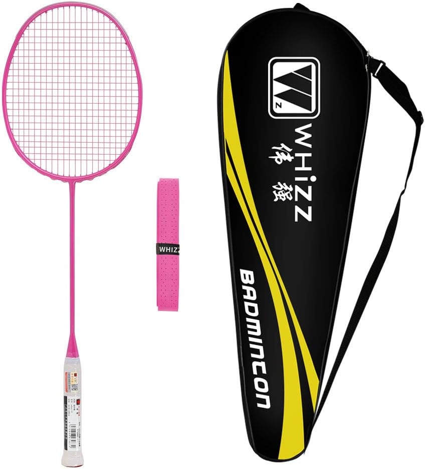 QICHUAN Whizz Badminton Racket 100% Graphite with Grommet Strip Design, Carrying Bag & Grip Included (Pink)