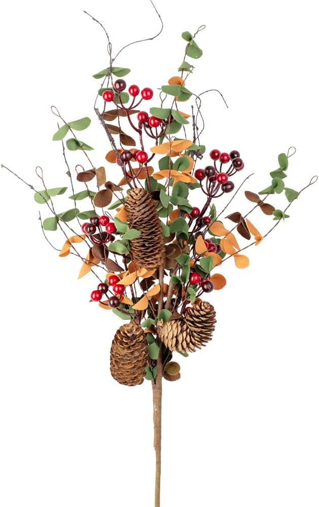Factory Direct Craft Harvest Artificial Eucalyptus, Pinecones and Berries Stem - for Fall Decor Thanksgiving Flower Arranements and Autumn Displays (27" H)