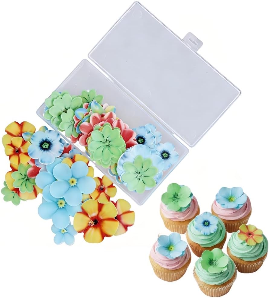90 Pieces Edible Flowers, Rice Paper Cake Decorations, Colourful Cupcake Toppers, Cupcake Decorations for Weddings, Birthdays, Anniversaries Supplies