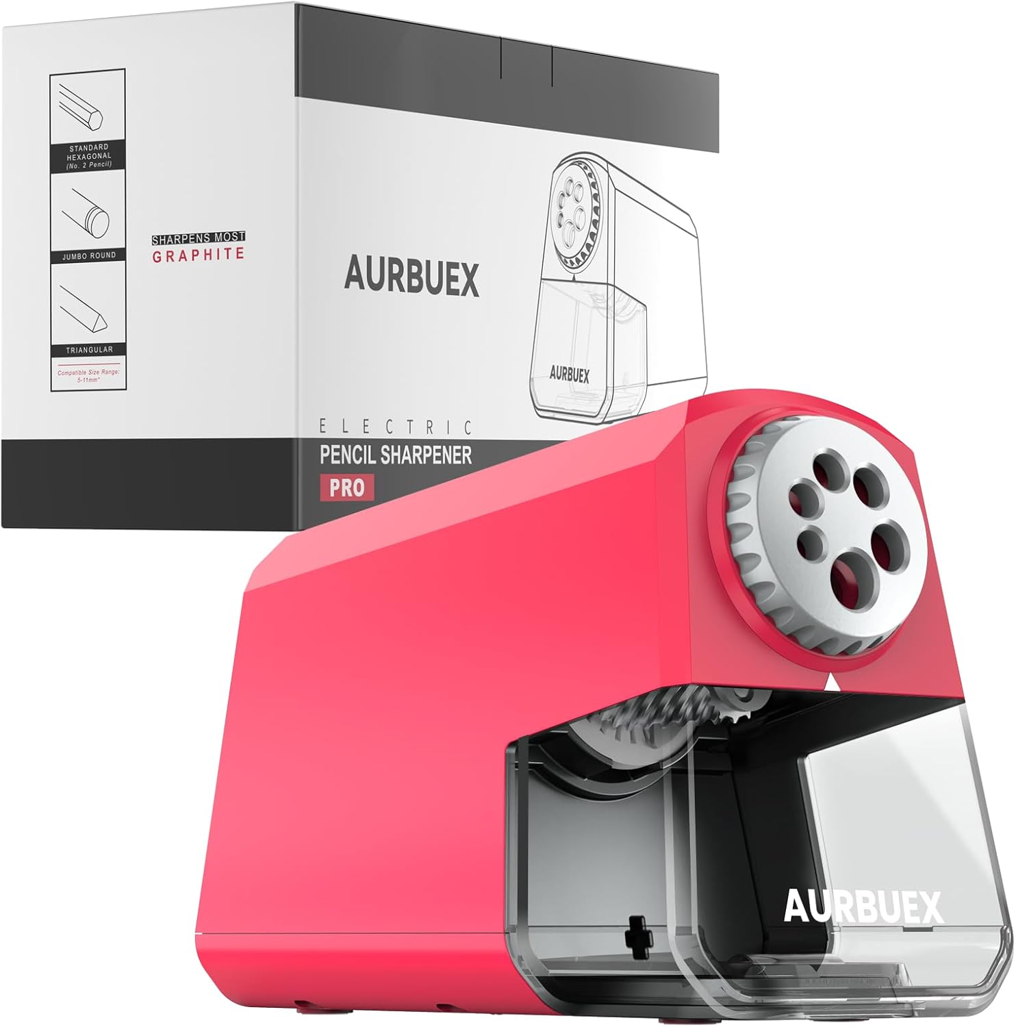 Heavy Duty Electric Pencil Sharpener-6-Hole for 6-12mm Pencils,Auto Start/Stop,Fast 4s Sharpening,Zinc Alloy Blade,10,000+ Sharpenings-Ideal for Classroom,Office & Art Use,Pink(S260)