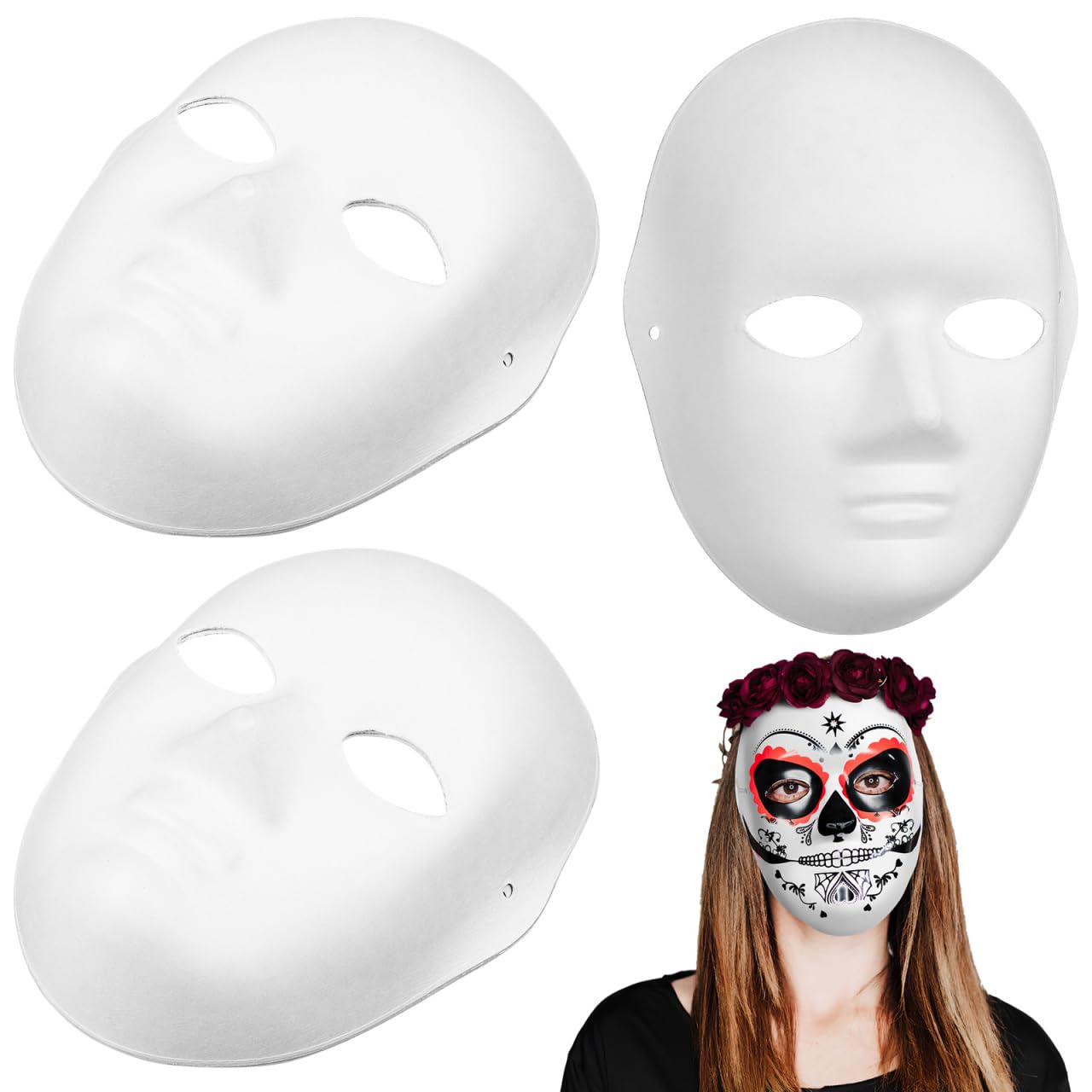 VICASKY 5pcs White Mask Costume Mask Full Face Mask Costume Sally Face Mask Blank Mask DIY Full Face Masks, Paintable Paper Mask, White DIY Mask,