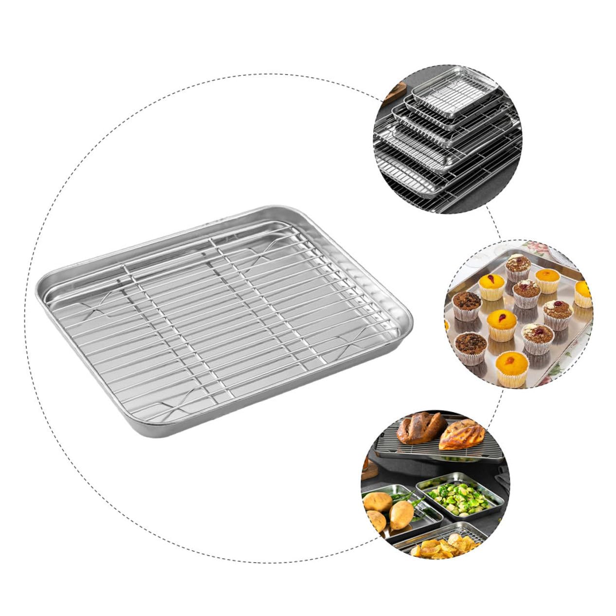 Uonlytech Bandeja de Hornear Antiadherente con Rejilla para Enfriar y Bandeja de Drenaje de Aceite Utensilios de Cocina para Hornear Alimentos Color Plateado