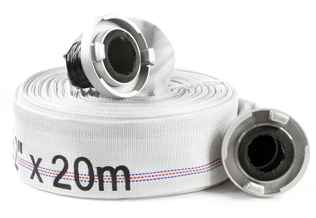 Manguera flexible para bombas contra incendios | Ø52 mm / 2" | Longitud 20 m | para agua limpia y suciedad | con racores rápidos | Resistencia térmica y mecánica | de poliéster