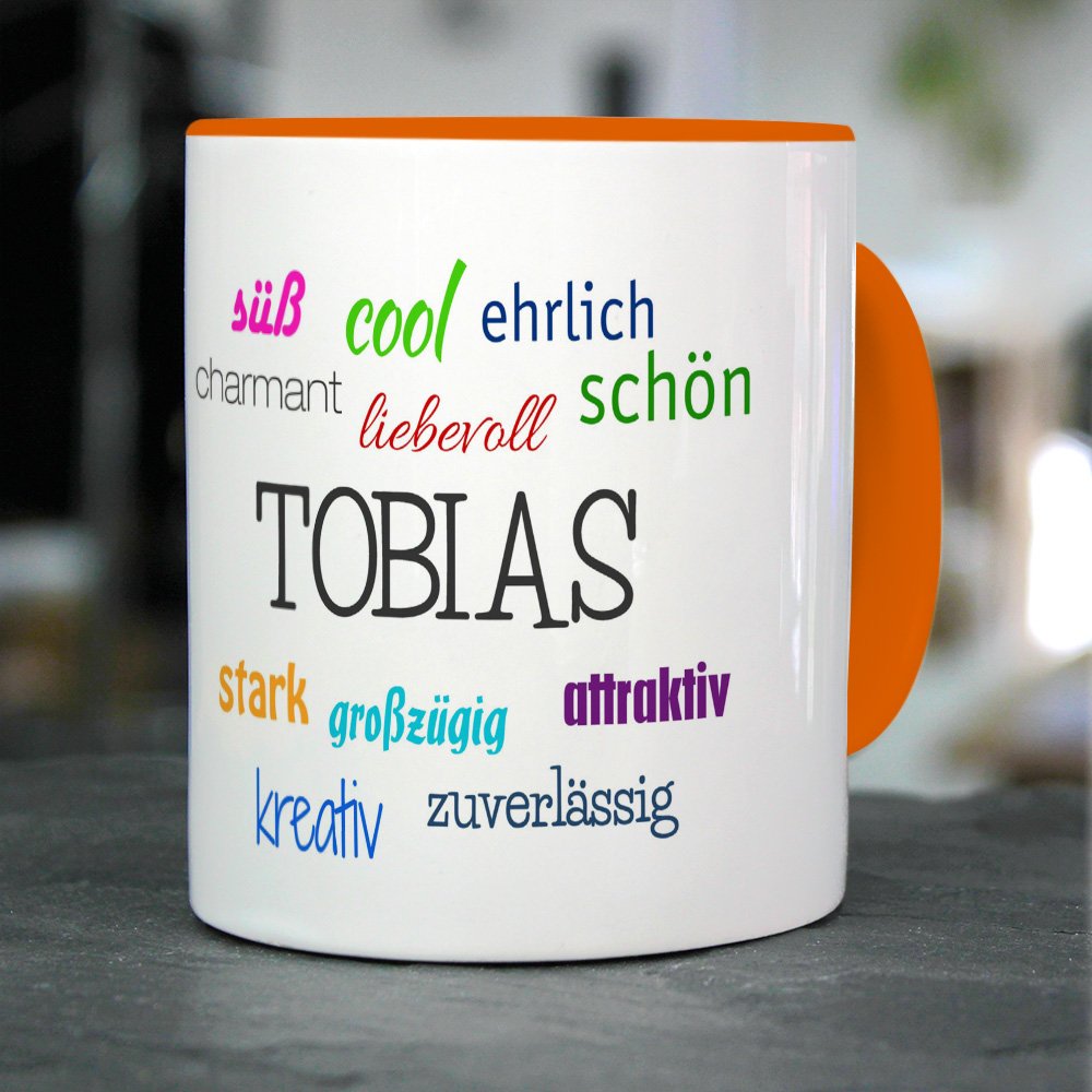 Printplanet Namenstasse Tobias - Mit Positiven Eigenschaften, Grüner Rand, 325 Ml, Spülmaschinengeeignet