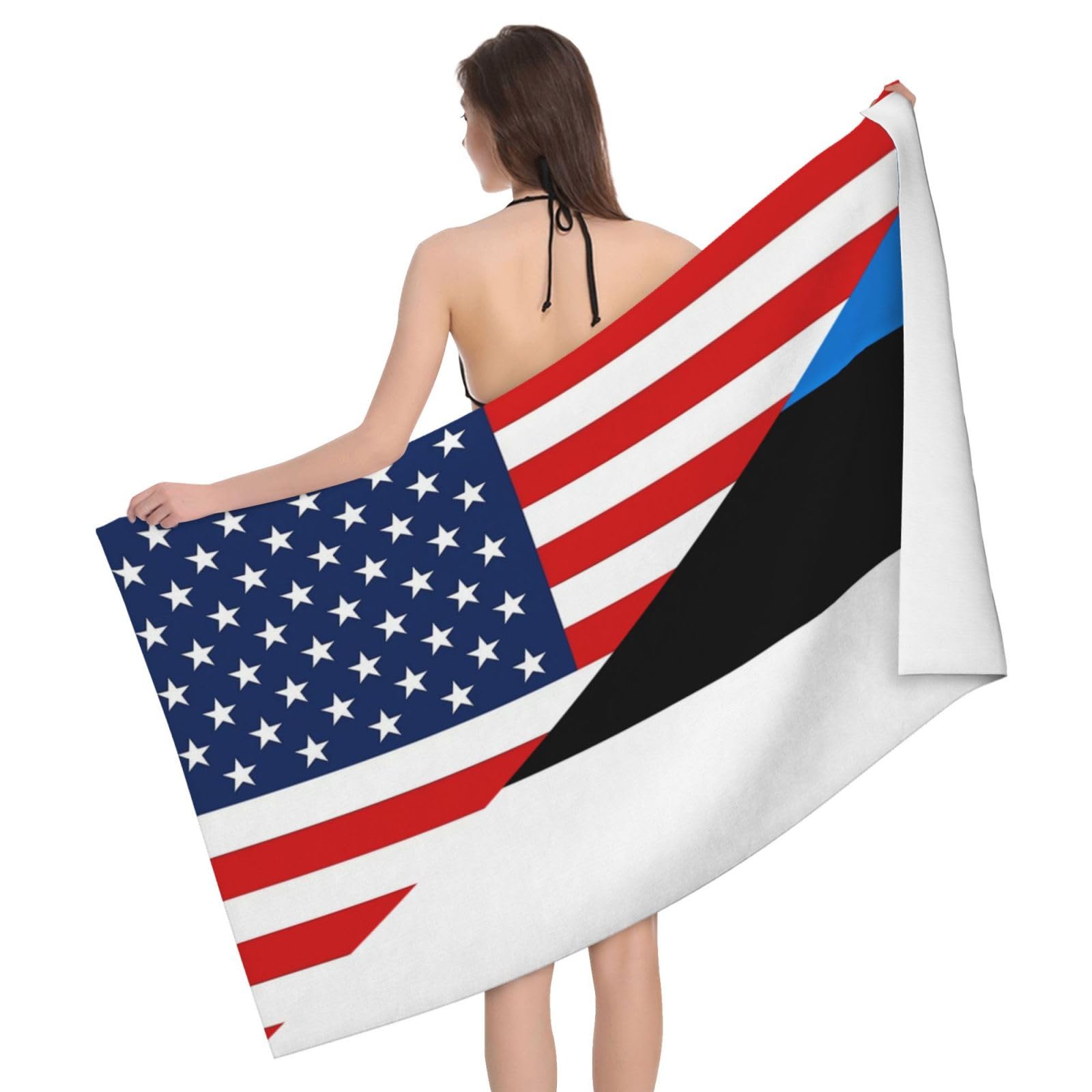 HLBSDM Microfiber America Flag and Estonians Flag Beach Towel Quick Dry Soft Sand Free Beach Towels for Pool Swim Beach Lightweight Towel