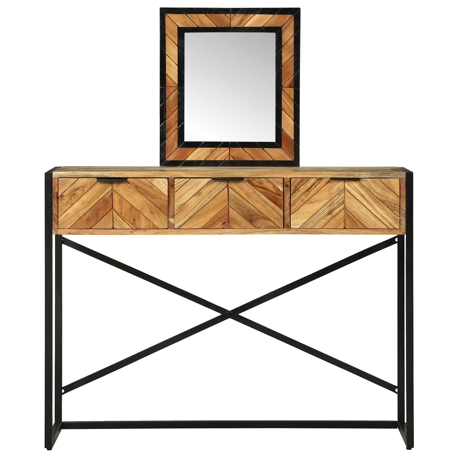 Toeletta marrone acacia, 100 x 40 x 120 cm, in legno massello, con specchio e spazio per riporre oggetti, per camera da letto e spogliatoio, con cassetti, illuminazione, organizer, design