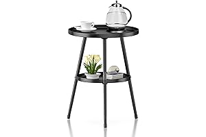 2 Tier Side Table Round Indoor Outdoor, Small Metal End Table
