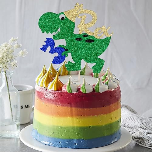 Miniatura 4 de Rex - Decoración para pastel de dinosaurio de 3 años, decoración de pastel de 3 años, decoración de pastel temática de animales del bosque,