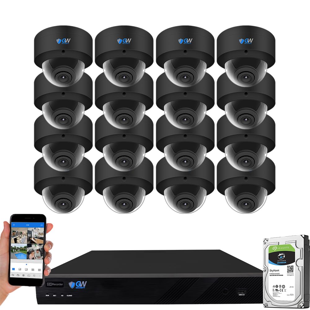 GW Security 16 Channel 12MP NVR UltraHD 4K Smart AI Human/Cars Detection PoE Security Camera System with 16 x 8MP Waterproof Microphone 135° Wide