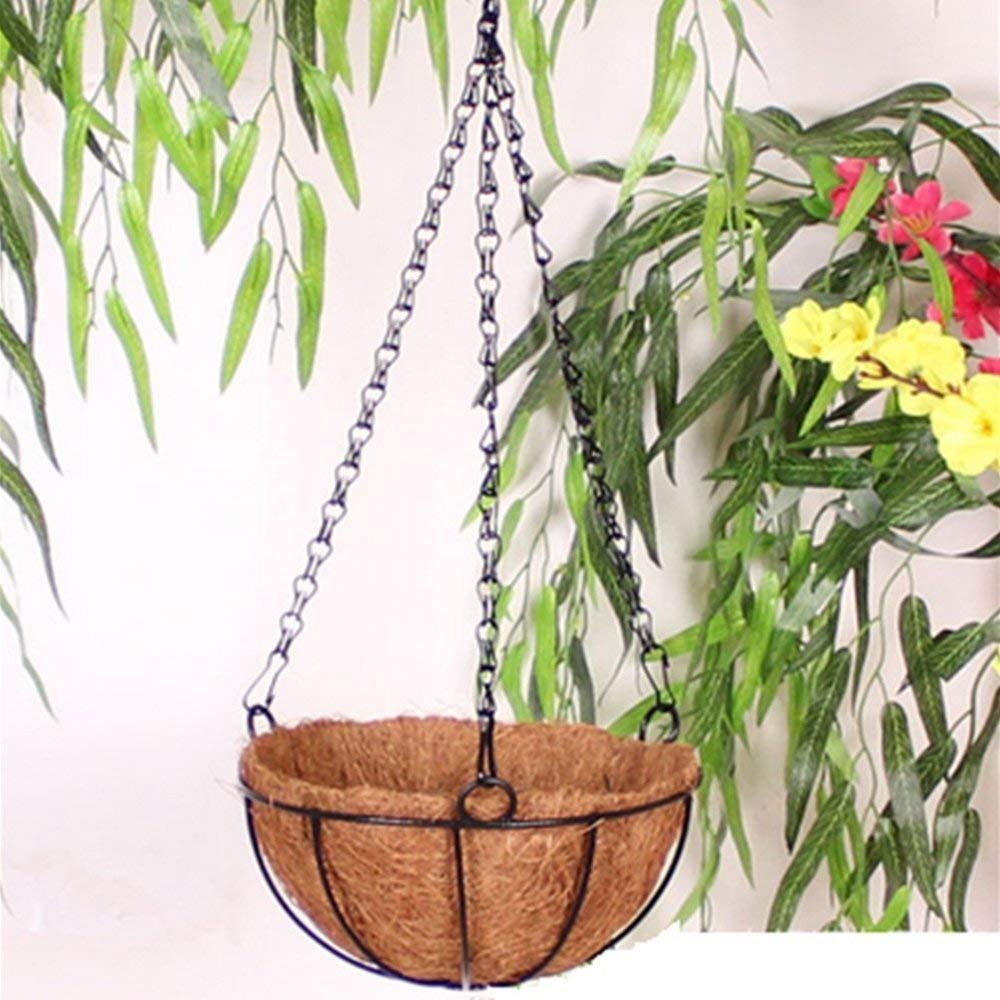 Esoes Panier de Fleurs à Suspendre en Fibre de Coco - Pot Décoratif Intérieur/Extérieur avec Support en Fer