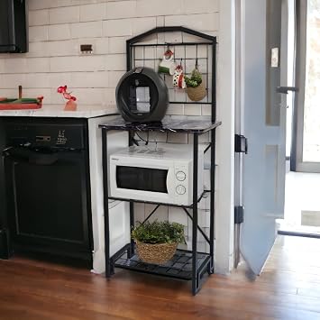 Decorative Metal Coffee Corner Multi-purpose Cabinet Black Marble Pattern Narrow Kitchen Bango Bar Table With Wooden Table