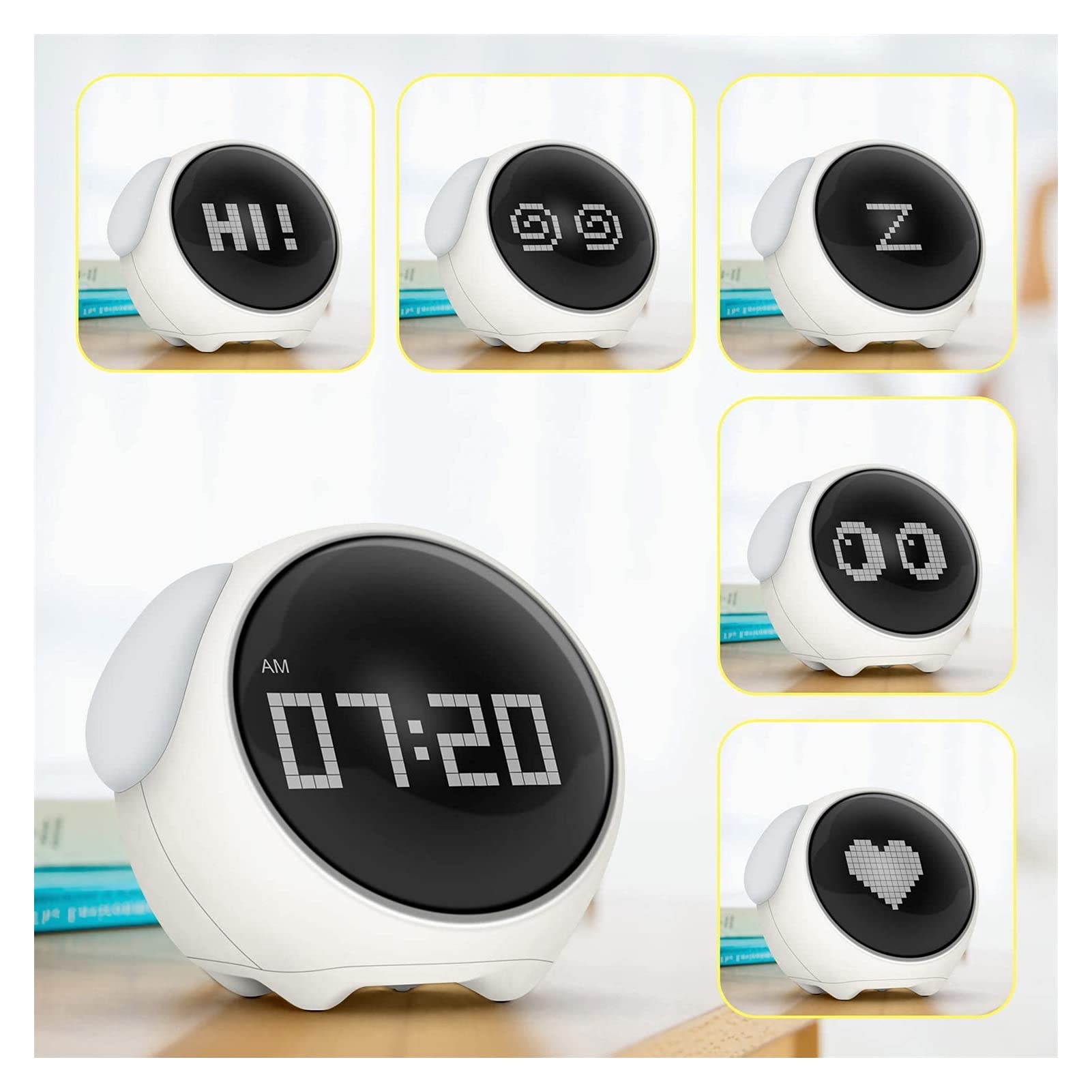 WTL Despertador Niños Reloj de alarma digital, Lindo Reloj de alarma para niños, Traer 2 Relojes de alarma, 5Voices, Función de Snooze, Fecha, Temperatura, 12/24 horas, Reloj infantil con la luz de no