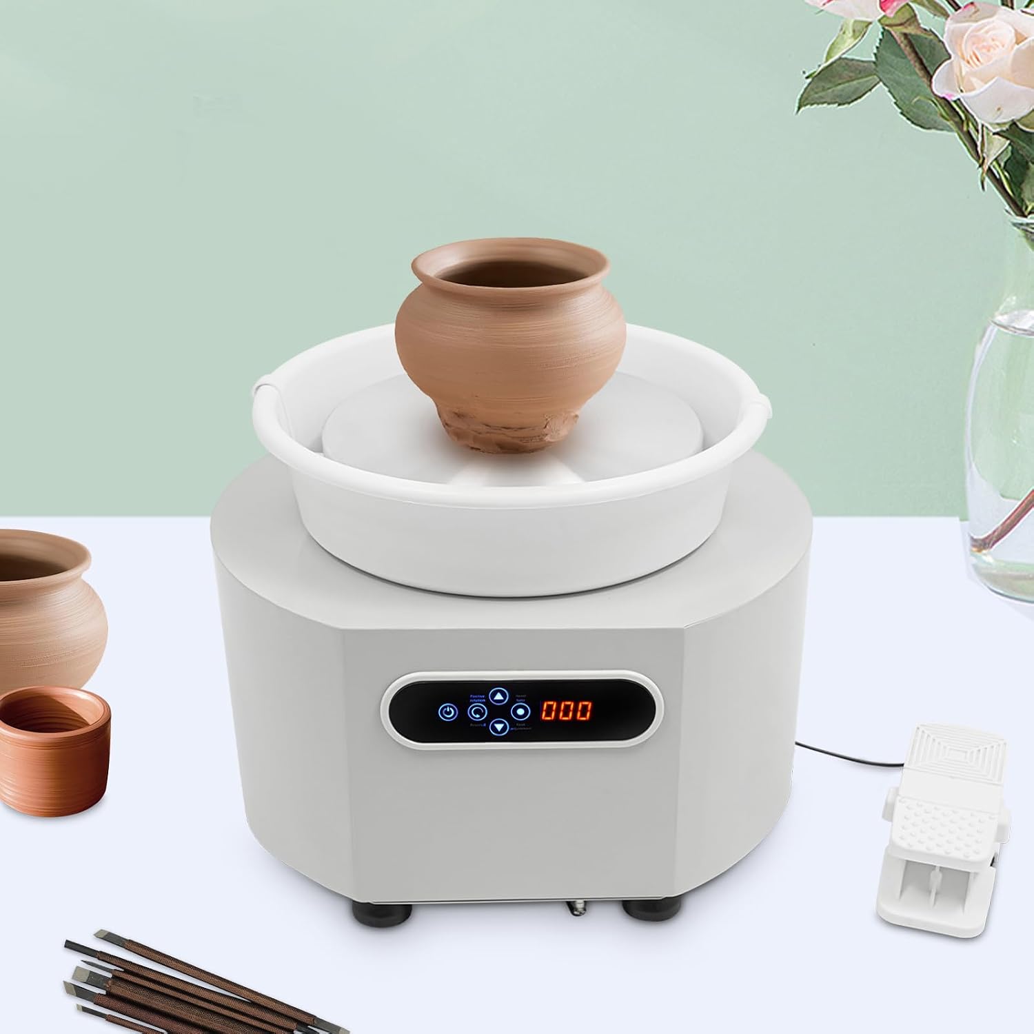 YUMIONB Pottery Wheel Machine, 110V 350W Electric Ceramic Forming Machine Adjustable Feet Height Pottery Forming Machine with Feet Pedal for Professional Pottery Studios, Home DIY, Pottery Classrooms