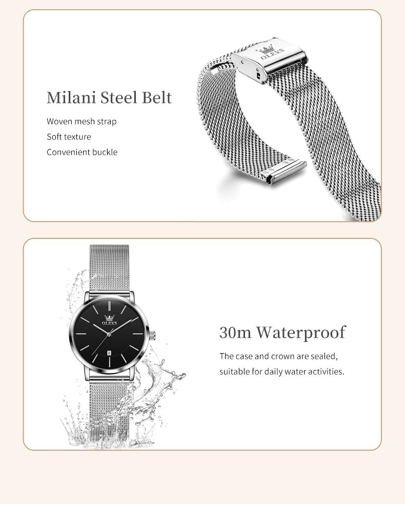 OLEVS Women's Watches for Ladies Female Wrist Watch Leather Band Waterproof Thin Minimalist Casual Simple Dress Quartz Analog with Date Calendar - Image 4
