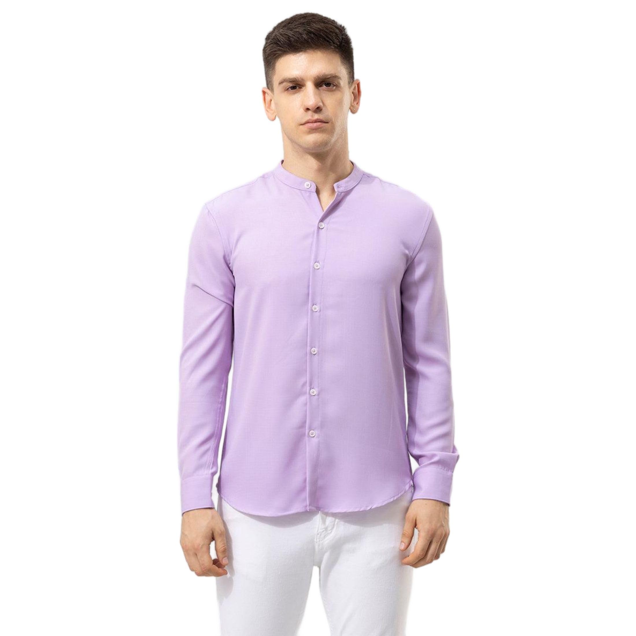 SNITCH Lavender Solid Slim-Fit Polyester Shirt in lavender