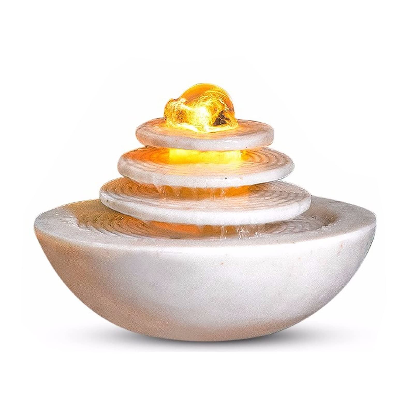 Fuente decorativa de jardín, fuente de agua con cascada, de resina, con iluminación LED, bola de cristal, bomba de agua, Feng Shui Zen, decoración para salón, dormitorio, oficina, 28,4 x 28,4 x 20 cm