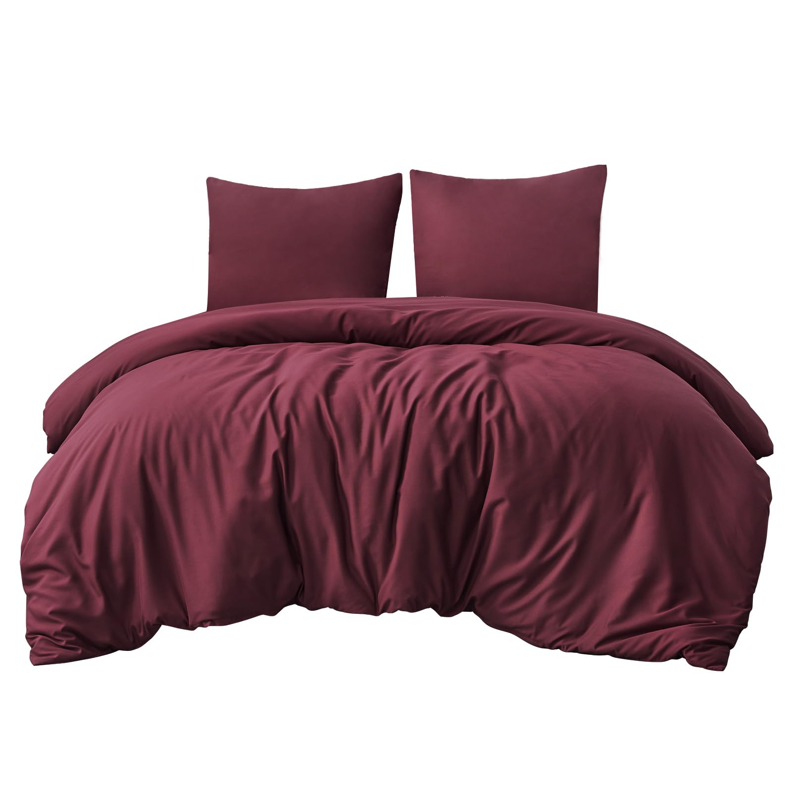 Aisbo Bettwäsche 200x200 3teilig Rot - Mikrofaser Bettwäsche-Sets Burgundy Weinrot mit Reißverschluss, ÖKO-TEX Bettbezug 200x200cm 3tlg mit Kissenbezug 80x80 cm, Weich und Bügelfrei