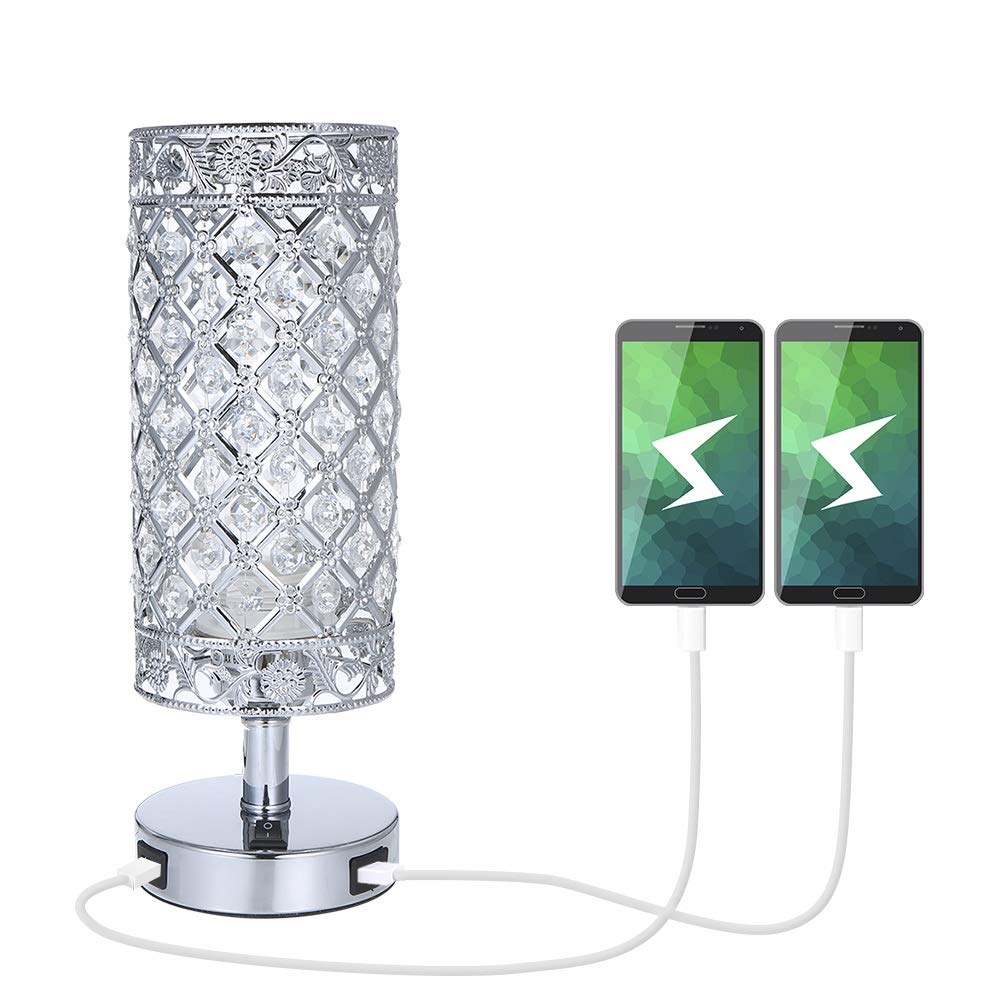 Buy Tomshine Crystal Bedside Table Lamp with Dual USB,Modern Sliver