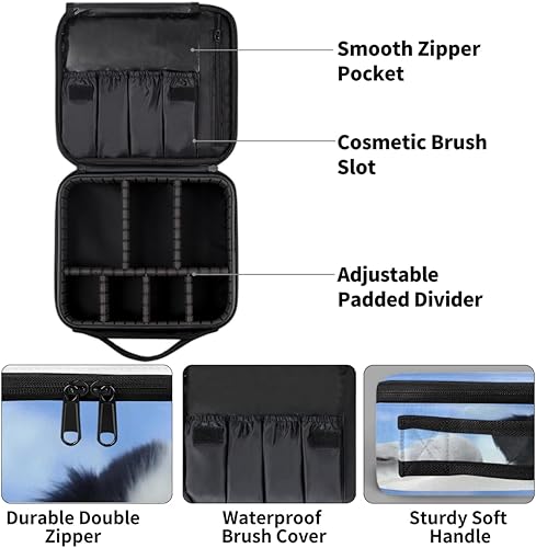 Miniatura 4 de Bolsa de maquillaje de viaje para mujer, grande, cuadrada, portátil, portátil, profesional, coqueta, estuche cosmético con asa, perro pastor