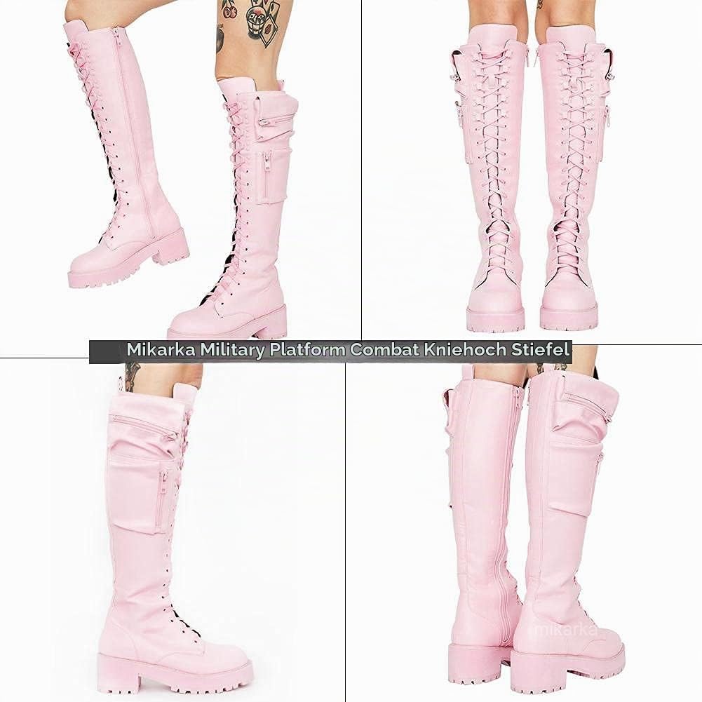 Frauen Schnalle Kampf Plateaustiefel - Schnüren Blockabsatz Motorrad Kniehohe Stiefel mit Versteckter Tasche - Militär Kniehohe Stiefel (Schwarz, 39 EU)