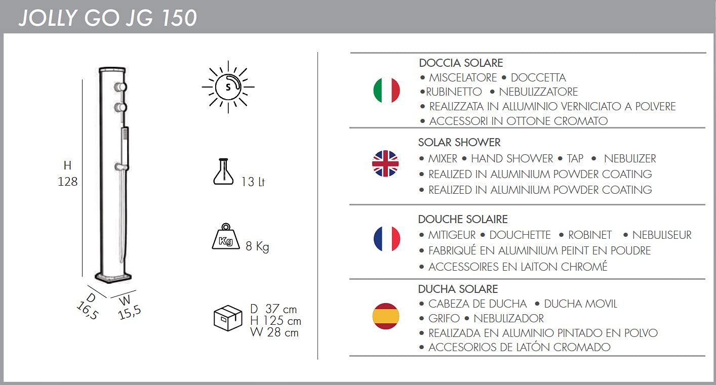 Arkema Design Prysznic solarny niski Jolly Go JG150/5012 niebieski