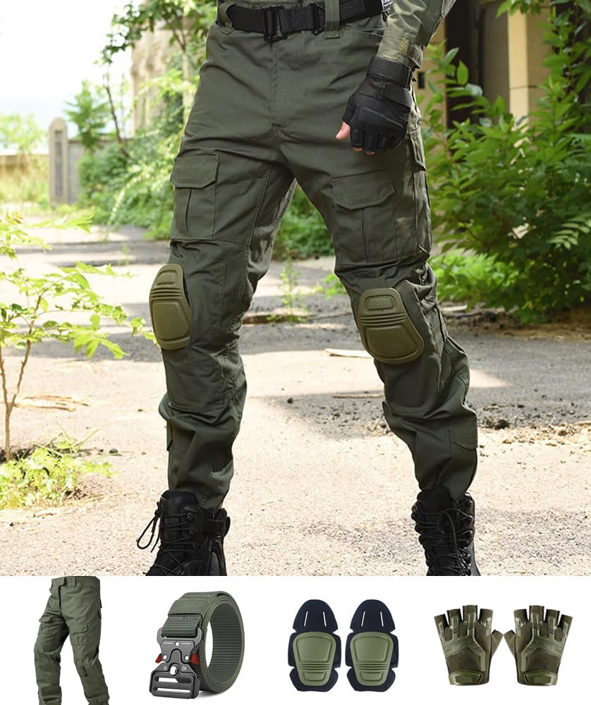 Tactical Pants,Combat Pants with Knee Pads Belt Gloves,Camo Pants for Men, Men's Military Airsoft Clothes Gear - Image 3