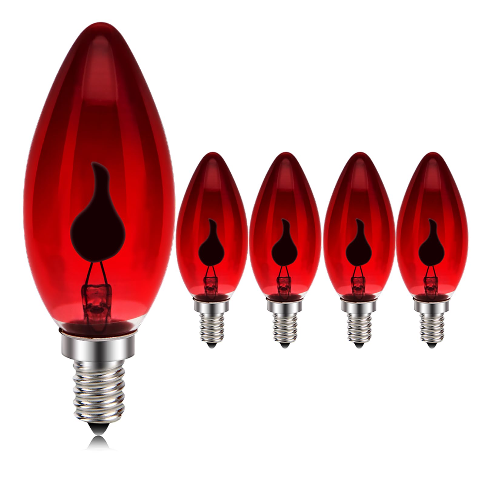 Ruiandsion Red Flame LED Bulb E14 3W, 5-Pack C35 Flickering Lights for Halloween Christmas Decor, Desk Lamps, Curio Cabinets, 220-240V