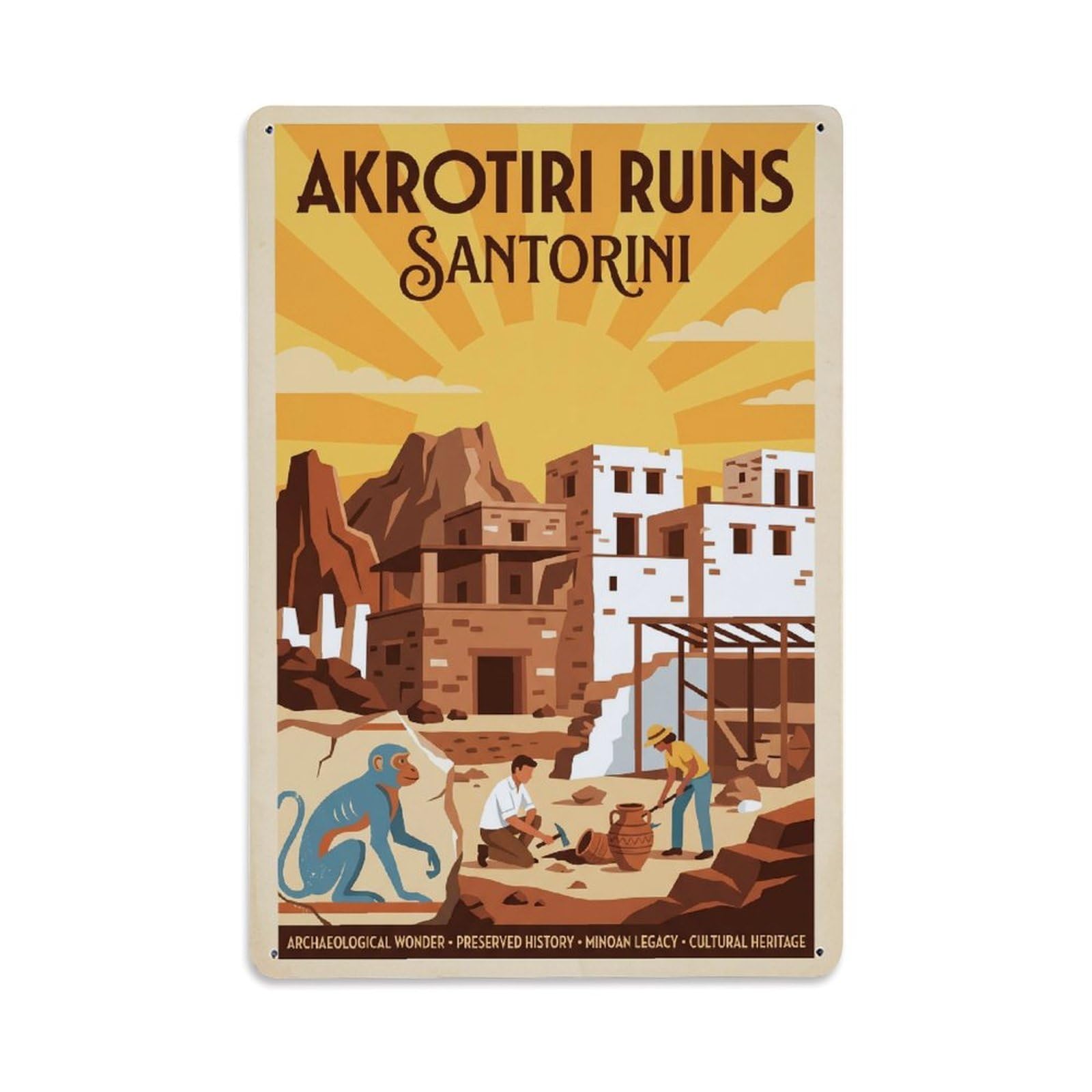 Gead 8X12inch Style Vintage Travel Santorini Akrotiri Ruins Metal Tin Sign