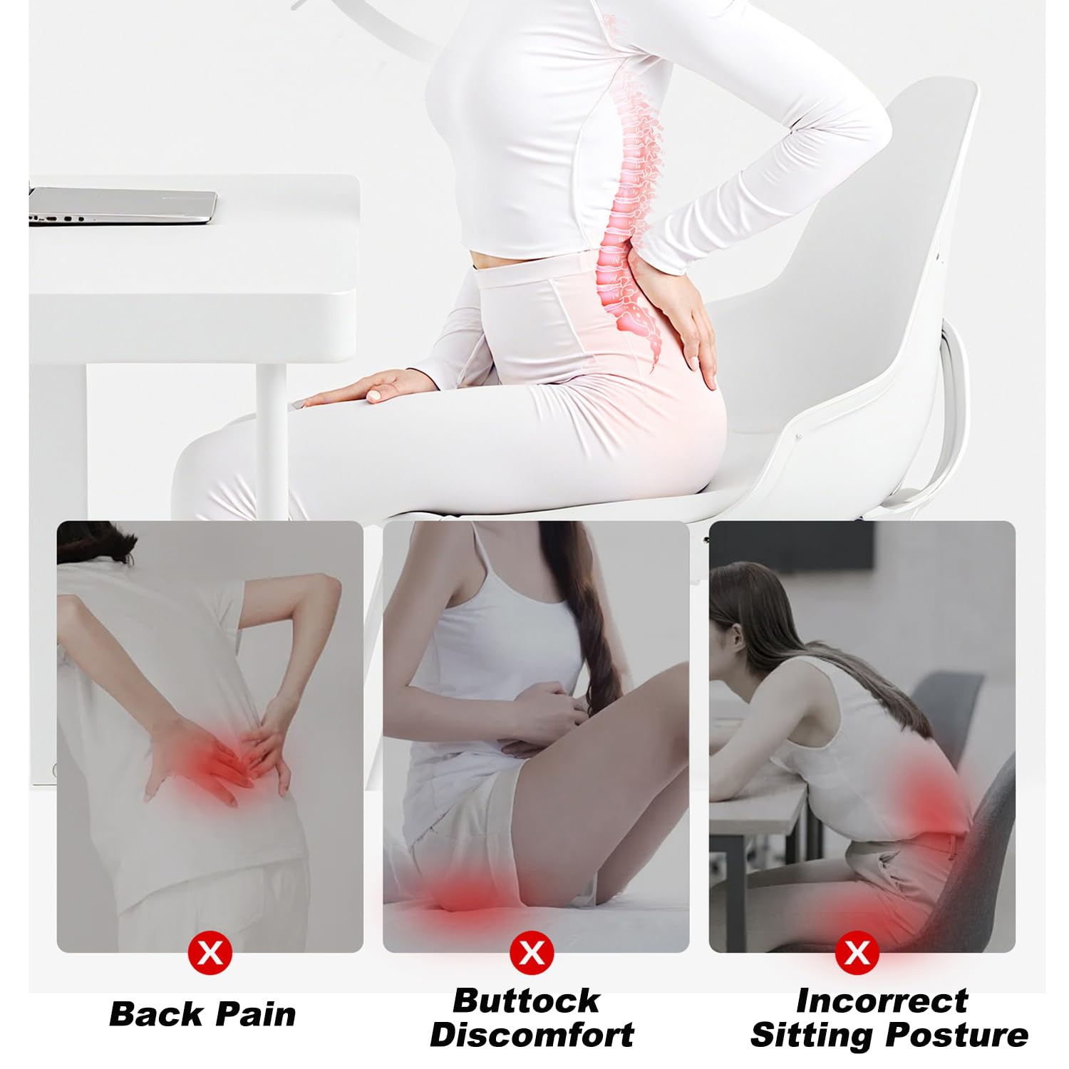 Cuscino per Sedile Ortopedico con Supporto Lombare,Cuscino Ergonomico Comfort in Memory Foam per Ufficio E Auto,Supporto per Schiena e Glutei (grigio)