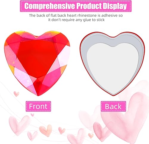 Vista 25 de Chuangdi 516 calcomanías de diamantes de imitación de corazón, acrílicas, gemas de corazón, gemas de cristal, autoadhesivas, parte trasera plana