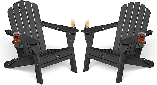 Adirondack - Juego de 2 sillas Adirondack para todo tipo de clima, silla Adirondack con textura de madera para hoguera, patio, jardín, junto a la